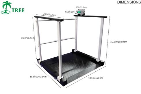 ميزان الكرسي المتحرك Tree LWC-HR 1000، 1000 رطل × 0.2 رطل، مقاوم للانزلاق، منصة ألومنيوم خفيفة الوزن مع قضبان يدوية ومنحدرات لسهولة الوصول in Kuwait