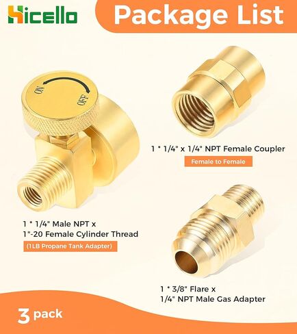 3 PCS Propane Gas Brass Fitting Kit Bundle – Includes 1 * 1LB Propane Tank Needle Valve with 1/4" NPT Connector + 1 * 1/4" NPT Female Coupler + 1 * Half Union Gas Adapter (3/8" Flare x 1/4" NPT) in Saudi Arabia