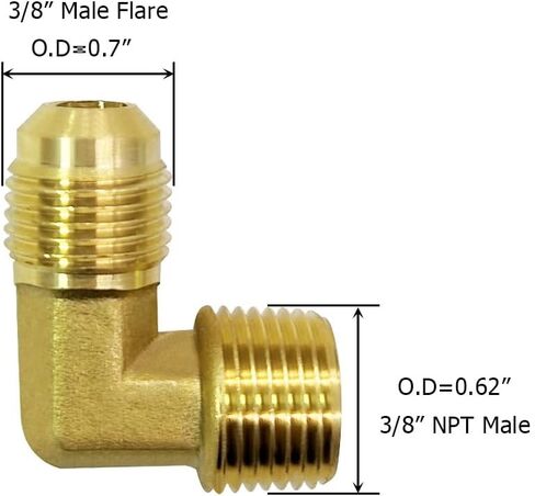 Hooshing 2PCS Brass Flare Tube Fitting 3/8" Male Flare x 3/8" Male NPT Thread Convert Pipe Fittings 90 Degree Elbow Adapter in Saudi Arabia