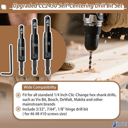 مجموعة لقم مثقاب ذاتي التمركز CC2430 VIX مطورة جديدة 3/32 بوصة، 7/64 بوصة، 1/8 بوصة لـ 1/4 بوصة من بوش، مثقاب عرقوب سداسي متغير النقر، #6 8 10 لقمة ثقب مفصلية ذاتية التمركز في المنتصف للعثور على المثقاب بت، 3 قطع in Kuwait