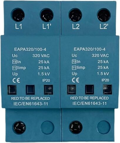 2P Surge Protector 100KA، Arrester T1+T2، AC SPD 220V 275V - 440V، كابينة التوزيع، تركيب السكك الحديدية Din (2P 420V، مع RC) in Kuwait