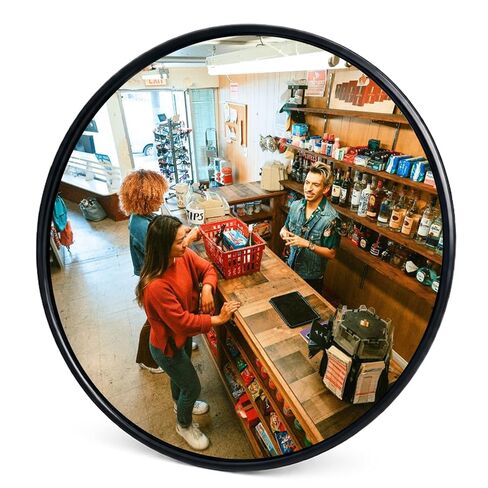 BESEA 24 inch Black Convex Mirrror Traffic Mirror, Wall Mounted Security Mirror, Safety Blind Spot Mirror for Garage Warehouse Mall Home Office Indoor with Clear View in Kuwait