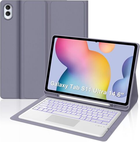 Galaxy Tab A8 Cases with Keyboard 10.5 inch 2022, Magnetic Detachable Wireless Bluetooth Keyboard, Smart 7 Colors RGB Backlit, Slim Lightweight Stand Cover for Tab A8 (Model: SM-X200/X205/X207) Purple in Kuwait