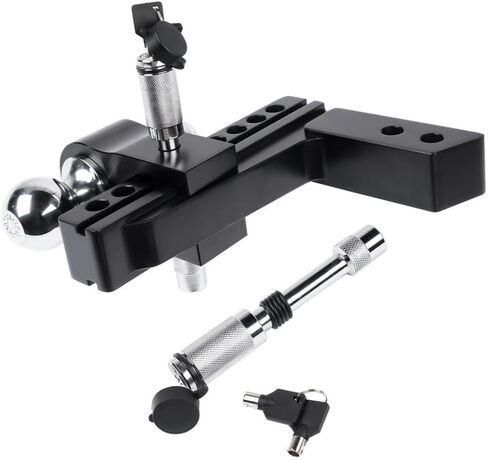 AP03 Black Trailer Hitch Adjustable for Solid Tube Hitch with 2 and 2-5/16 Inch Balls 2 Inch Receiver 8 Inch Drop 12500 LBS Capacity Compatible with Standard Hitch Systems in Saudi Arabia