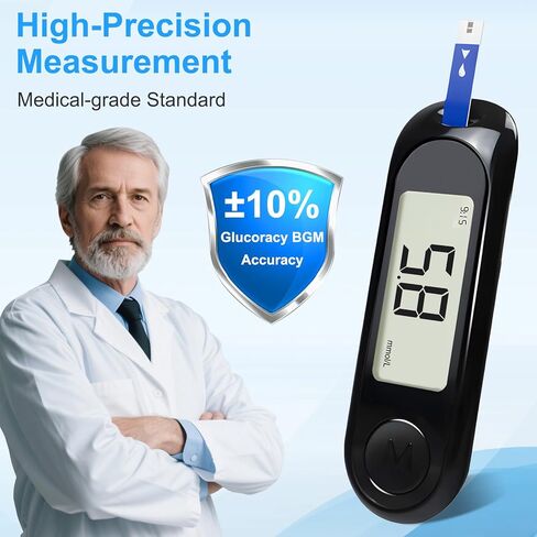 جهاز مراقبة نسبة السكر في الدم، طقم مراقبة الجلوكوز مع 50 شريط اختبار و50 مشرط لاختبار مرض السكري، جهاز قياس نسبة الجلوكوز في الدم مع إخراج تلقائي، بدون ترميز وشاشة LCD كبيرة لكبار السن in Kuwait