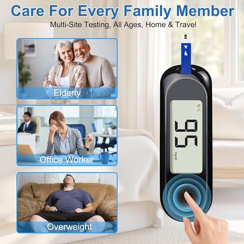 جهاز مراقبة نسبة السكر في الدم، طقم مراقبة الجلوكوز مع 50 شريط اختبار و50 مشرط لاختبار مرض السكري، جهاز قياس نسبة الجلوكوز في الدم مع إخراج تلقائي، بدون ترميز وشاشة LCD كبيرة لكبار السن in Kuwait