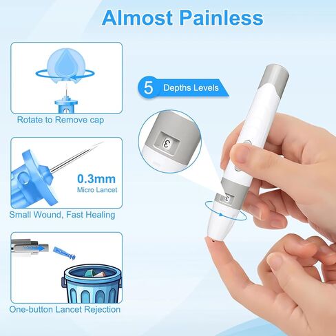 جهاز مراقبة نسبة السكر في الدم، طقم مراقبة الجلوكوز مع 50 شريط اختبار و50 مشرط لاختبار مرض السكري، جهاز قياس نسبة الجلوكوز في الدم مع إخراج تلقائي، بدون ترميز وشاشة LCD كبيرة لكبار السن in Kuwait