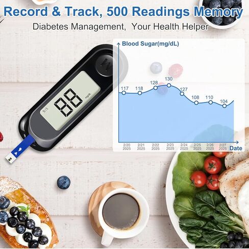 جهاز مراقبة نسبة السكر في الدم، طقم مراقبة الجلوكوز مع 50 شريط اختبار و50 مشرط لاختبار مرض السكري، جهاز قياس نسبة الجلوكوز في الدم مع إخراج تلقائي، بدون ترميز وشاشة LCD كبيرة لكبار السن in Kuwait