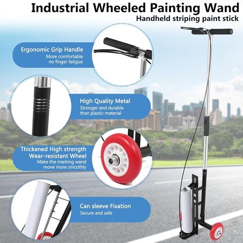 Marking Paint Wand, Industrial Two-Wheeled Marking Stick for Line Paint Stripe Ground, Side Push Applicator for Sport Field & Utility Marking | Compatible with Inverted Marking Paint(T-Tip Nozzle) in Kuwait