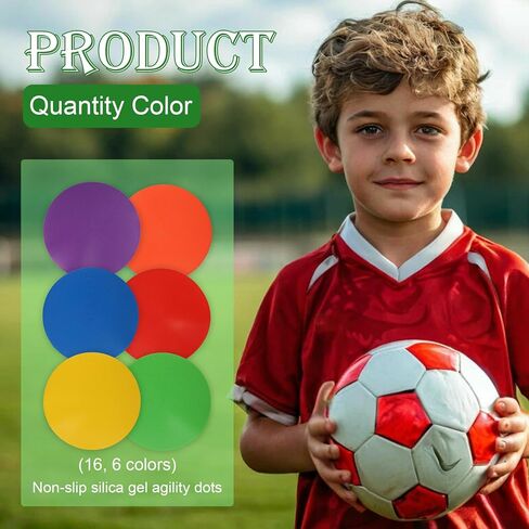 18 Pcs Non Slip Poly Spot Markers Set, 4 inch and 9 inch Floor Dots for Soccer Speed Agility Training, Multicolor (Comes with a Storage Bag) in Kuwait