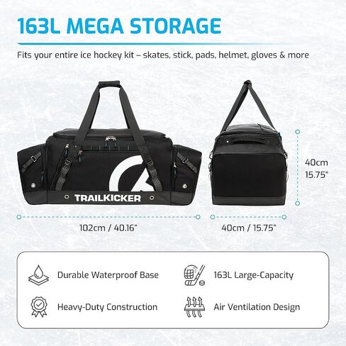 حقيبة هوكي فاخرة كبيرة جدًا من TRAILKICKER، معدات رياضية متينة مع جيوب متعددة، مثالية لهوكي الجليد والعتاد الرياضي، أزرق in Kuwait