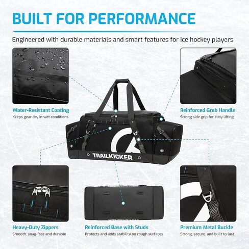 حقيبة هوكي فاخرة كبيرة جدًا من TRAILKICKER، معدات رياضية متينة مع جيوب متعددة، مثالية لهوكي الجليد والعتاد الرياضي، أزرق in Kuwait