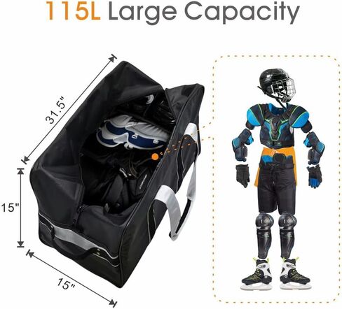 Heavy-Duty Ice Hockey Duffle Bag – Waterproof 115L Equipment Carry Bag for Skates, Helmets & Guards, PVC Tarpaulin, 31.5"x15"x15" in Saudi Arabia