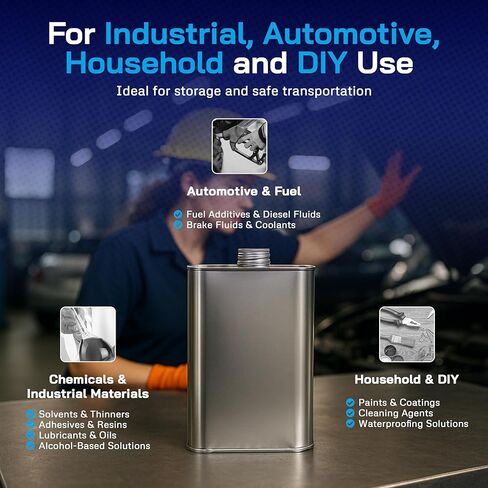 Air Sea Containers | 1 L F-Style Metal Can | F-Style Reusable Metal Can | Tin Plated Steel Can | Screw Cap Included (Empty Can) Can With Delta Opening | Case of 24 in Kuwait