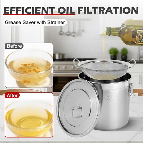 علبة تخزين زيت الطبخ سعة 12 لتر/2.64 جالون حاوية زيت تجارية مع فلتر وغطاء دلو معدني لتخزين الطعام محكمة الغلق لدقيق الأرز وحبوب طعام الكلاب وحبوب القهوة، 304 من الفولاذ المقاوم للصدأ - فضي in Kuwait