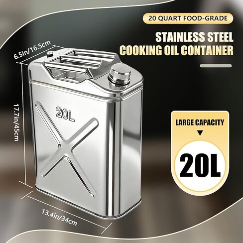 علبة تخزين زيت الطبخ من الفولاذ المقاوم للصدأ، سعة 5 جالون، علبة تخزين زيت المقلاة المتينة بدرجة 304 للطعام مع فوهة صب مرنة، حاوية سائلة متعددة الاستخدامات للمطابخ والمطاعم، بطاطس السمك الخارجية in Kuwait