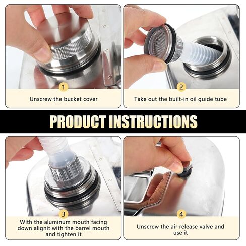 علبة تخزين زيت الطبخ من الفولاذ المقاوم للصدأ، سعة 5 جالون، علبة تخزين زيت المقلاة المتينة بدرجة 304 للطعام مع فوهة صب مرنة، حاوية سائلة متعددة الاستخدامات للمطابخ والمطاعم، بطاطس السمك الخارجية in Kuwait