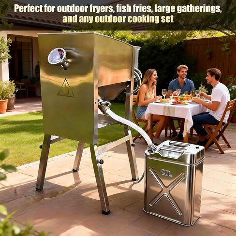 علبة تخزين زيت الطبخ من الفولاذ المقاوم للصدأ، سعة 5 جالون، علبة تخزين زيت المقلاة المتينة بدرجة 304 للطعام مع فوهة صب مرنة، حاوية سائلة متعددة الاستخدامات للمطابخ والمطاعم، بطاطس السمك الخارجية in Kuwait