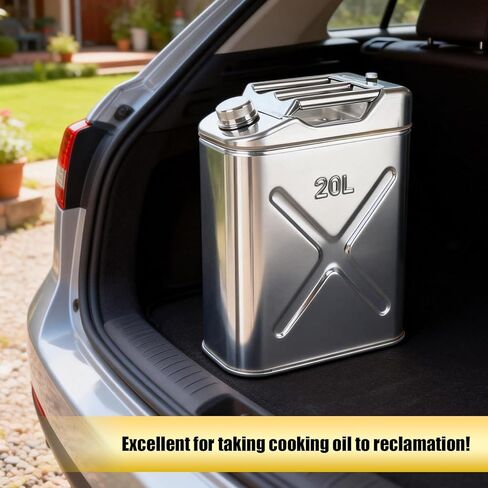 علبة تخزين زيت الطبخ من الفولاذ المقاوم للصدأ، سعة 5 جالون، علبة تخزين زيت المقلاة المتينة بدرجة 304 للطعام مع فوهة صب مرنة، حاوية سائلة متعددة الاستخدامات للمطابخ والمطاعم، بطاطس السمك الخارجية in Kuwait