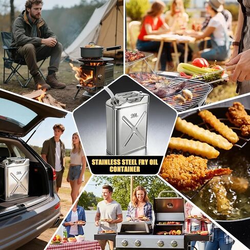 علبة تخزين زيت الطبخ من الفولاذ المقاوم للصدأ، سعة 5 جالون، علبة تخزين زيت المقلاة المتينة بدرجة 304 للطعام مع فوهة صب مرنة، حاوية سائلة متعددة الاستخدامات للمطابخ والمطاعم، بطاطس السمك الخارجية in Kuwait