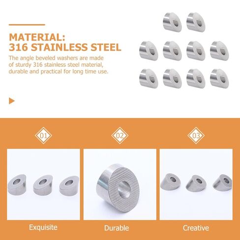 Uonlytech 10Pcs 1/4 Inch 30 Degree Stainless Steel Beveled Angle Washers for Cable Railing Deck Stair Railing Wire Rope Fasteners Industrial Hardware in Saudi Arabia