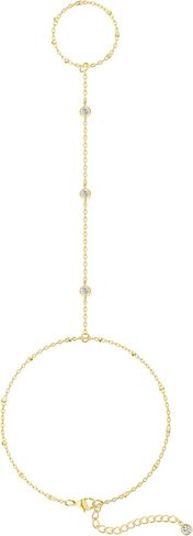 CAROVO Gold Bracelet for Women Dainty 14K Real Gold Silver Plated Hand Chain Bracelet CZ Satellite Bead Finger Ring Chain Bracelet Jewelry Adjustable Waterproof Gift for Women in Kuwait