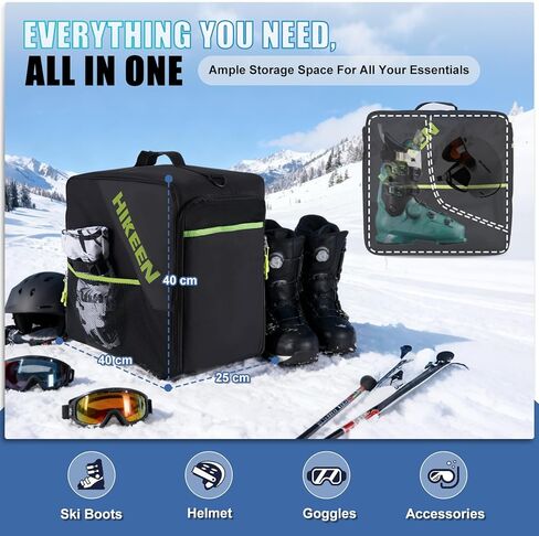 Hikeen Ski Boot Bag, 40L Breathable Padded Snowboard Boot Bag with Helmet Compartment,Durable Travel Handbag for Helmet, Goggles,Gloves & Accessories in Saudi Arabia