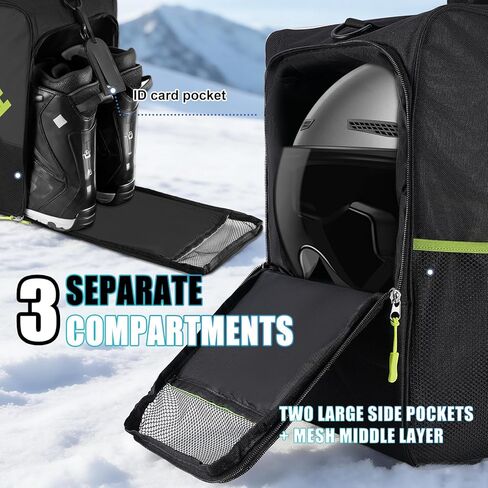Hikeen Ski Boot Bag, 40L Breathable Padded Snowboard Boot Bag with Helmet Compartment,Durable Travel Handbag for Helmet, Goggles,Gloves & Accessories in Saudi Arabia