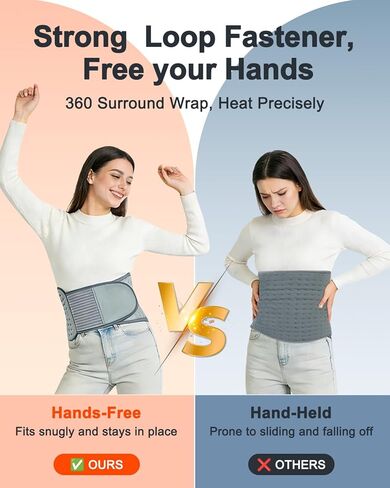 Heating Pad for Back Pain Relief, 12" x 24" + 26" XL Electric Heating Pad for Period Cramps with Loop Fastener for Hands-Free 360 Fit, 4 Timers & 6 Temperatures, Auto Shut-Off, Machine Washable in Kuwait