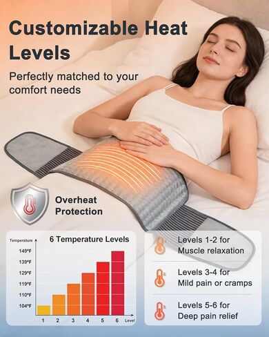 Heating Pad for Back Pain Relief, 12" x 24" + 26" XL Electric Heating Pad for Period Cramps with Loop Fastener for Hands-Free 360 Fit, 4 Timers & 6 Temperatures, Auto Shut-Off, Machine Washable in Kuwait
