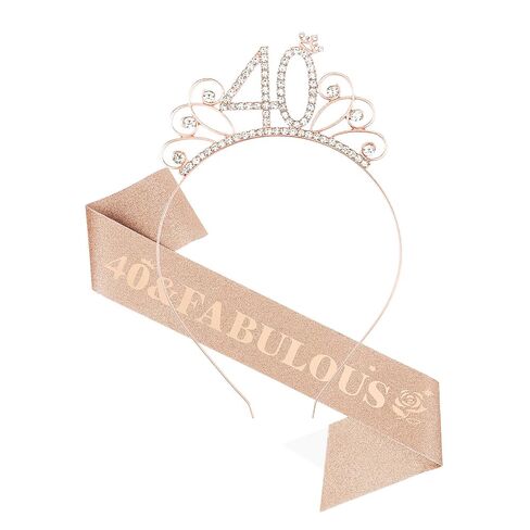 Casoty Rose Gold 30th Birthday Sash and Tiara for Women, 30 Fabulous Sash and Crown Set, 30th Birthday Decorations Party Supplies for Women Gifts for Her in Kuwait