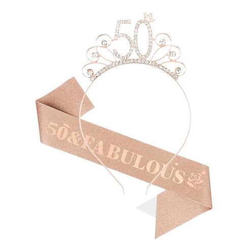Casoty Rose Gold 30th Birthday Sash and Tiara for Women, 30 Fabulous Sash and Crown Set, 30th Birthday Decorations Party Supplies for Women Gifts for Her in Kuwait