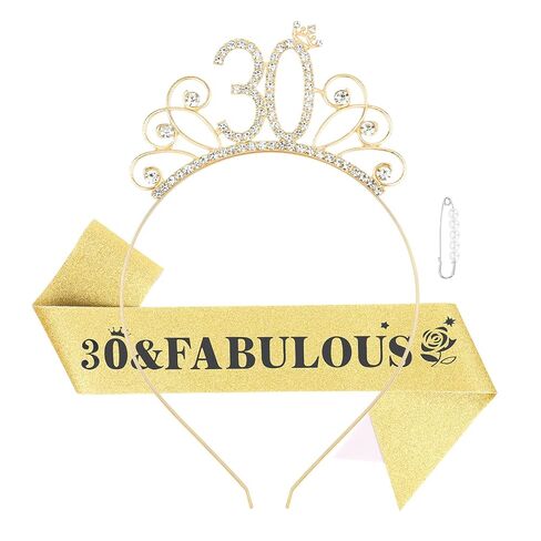 Casoty Rose Gold 30th Birthday Sash and Tiara for Women, 30 Fabulous Sash and Crown Set, 30th Birthday Decorations Party Supplies for Women Gifts for Her in Kuwait