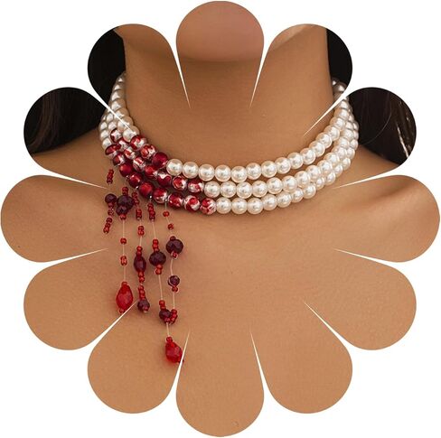 Bleeding Pearl Necklace for Women - Dripping Blood Vampire Choker Necklace - Spooky Pearl Necklace for Halloween Party Jewelry in Saudi Arabia