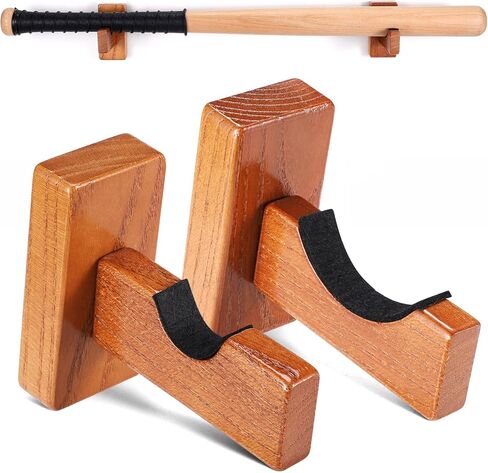 TOBWOLF Baseball Bat Rack Ball Display Holder, Solid Wood Vertical Wall Mount Bracket for Softball Lacrosse Hockey Stick, Ideal for Storage Collectible Memorabilia - Black in Kuwait