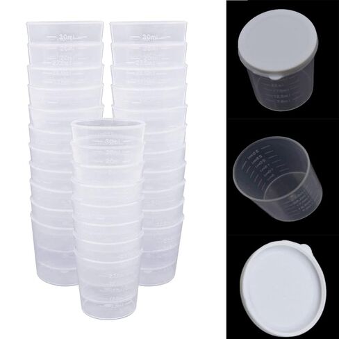 100 Pcs 30ml Clear Plastic Graduated Cups with Lid - Ideal for Medication, Resin Mixing, and Mouthwash in Saudi Arabia