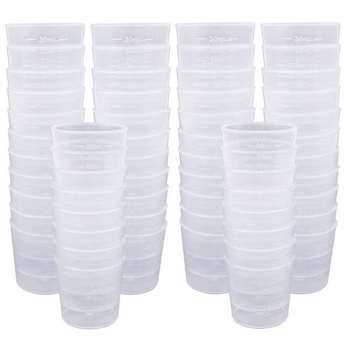 100 Pcs 30ml Clear Plastic Graduated Cups with Lid - Ideal for Medication, Resin Mixing, and Mouthwash in Saudi Arabia