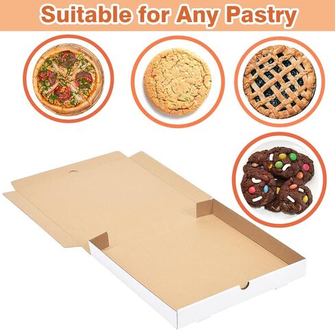 JJO 12x12x2 بوصة 10 عبوات من علب البيتزا المموجة، علب بيتزا من الورق المقوى شديد التحمل، صناديق بيضاء للاستعمال مرة واحدة للبسكويت والفطائر ومفضلات الحفلات والحرف اليدوية in Kuwait