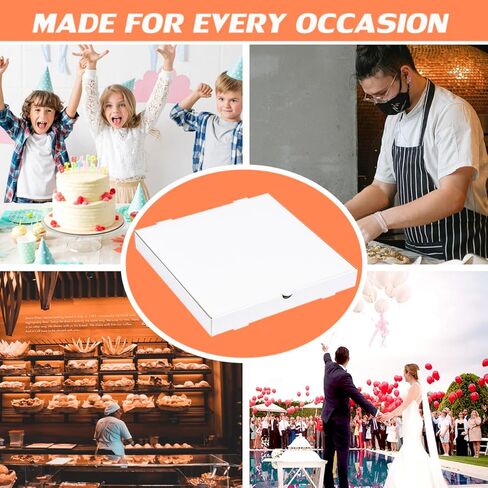 JJO 12x12x2 بوصة 10 عبوات من علب البيتزا المموجة، علب بيتزا من الورق المقوى شديد التحمل، صناديق بيضاء للاستعمال مرة واحدة للبسكويت والفطائر ومفضلات الحفلات والحرف اليدوية in Kuwait