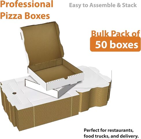 Professional Pizza Boxes, 10x10x2 Inches, Bulk Pack of 50, Single Wall Corrugated with Ventilated Base in Kuwait