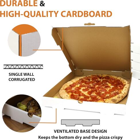 Professional Pizza Boxes, 10x10x2 Inches, Bulk Pack of 50, Single Wall Corrugated with Ventilated Base in Kuwait