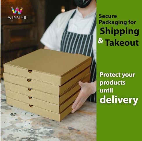 12 x 12 x 2 Inches Kraft Brown Pizza Boxes - 50 Pack | Heavy-Duty E-Flute Corrugated White Cardboard Pizza Boxes | Easy to Assemble, Customizable Ideal for Takeout Pizza Delivery in Kuwait