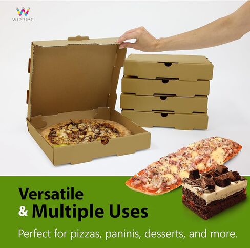 12 x 12 x 2 Inches Kraft Brown Pizza Boxes - 50 Pack | Heavy-Duty E-Flute Corrugated White Cardboard Pizza Boxes | Easy to Assemble, Customizable Ideal for Takeout Pizza Delivery in Kuwait