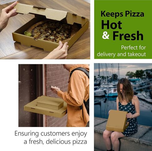 12 x 12 x 2 Inches Kraft Brown Pizza Boxes - 50 Pack | Heavy-Duty E-Flute Corrugated White Cardboard Pizza Boxes | Easy to Assemble, Customizable Ideal for Takeout Pizza Delivery in Kuwait