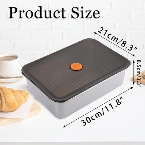 صندوق مقاومة عجين البيتزا من بي إس تي كيه، حاوية صندوق تخزين طعام مستطيلة من الفولاذ المقاوم للصدأ مع غطاء مانع للتسرب ومحكم الغلق، حاوية عجين بيتزا منزلية بسعة كبيرة 11.8 × 8.3 بوصة in Kuwait