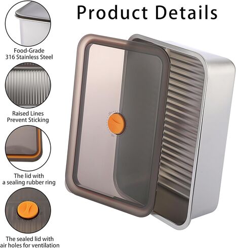 صندوق مقاومة عجين البيتزا من بي إس تي كيه، حاوية صندوق تخزين طعام مستطيلة من الفولاذ المقاوم للصدأ مع غطاء مانع للتسرب ومحكم الغلق، حاوية عجين بيتزا منزلية بسعة كبيرة 11.8 × 8.3 بوصة in Kuwait