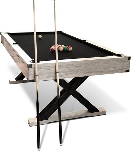 7ft Pool Table for Home, Billiard Table Set with Accessories - Includes 2 Cue Sticks, Balls, Triangle, Chalk & Brush - x-Leg Industrial Design for Game Room, Basement, Office, Apartment in Saudi Arabia
