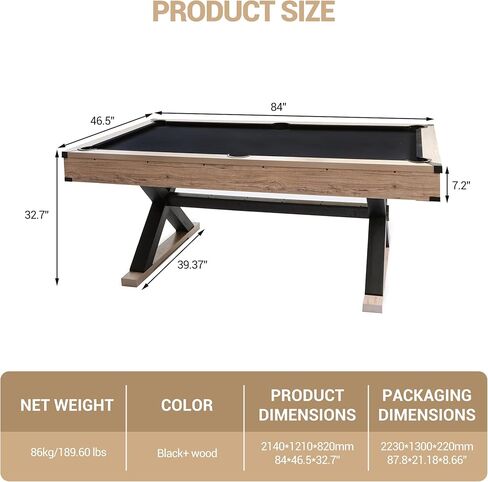 7ft Pool Table for Home, Billiard Table Set with Accessories - Includes 2 Cue Sticks, Balls, Triangle, Chalk & Brush - x-Leg Industrial Design for Game Room, Basement, Office, Apartment in Saudi Arabia