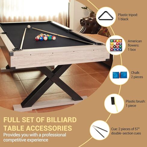 7ft Pool Table for Home, Billiard Table Set with Accessories - Includes 2 Cue Sticks, Balls, Triangle, Chalk & Brush - x-Leg Industrial Design for Game Room, Basement, Office, Apartment in Saudi Arabia