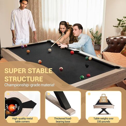 7ft Pool Table for Home, Billiard Table Set with Accessories - Includes 2 Cue Sticks, Balls, Triangle, Chalk & Brush - x-Leg Industrial Design for Game Room, Basement, Office, Apartment in Saudi Arabia